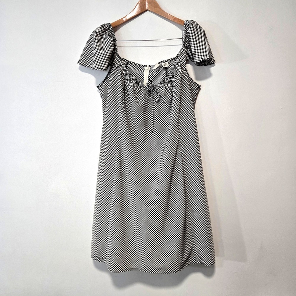 Levis Mini Dress Womens 2X Black White Gingham Square Neck Tie Front
